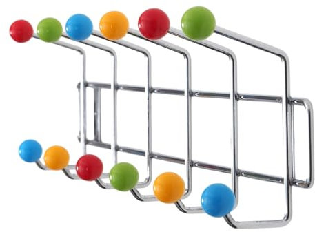 DESIGN DELIGHTS GARDEROBENLEISTE COLOUR BALL BUNT SILBER| 50x15,5x6,5cm(LxHxT) | farbenfrohe Wandgarderobe, Garderobe mit 12 Haken, Hakenleiste mit bunten Kugeln