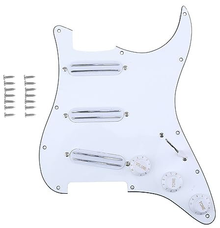 Musiclily 11-Loch Loaded Prewired Pickguard ST Gitarren Vorverdrahtetes Schlagbrett mit Hot Rails Humbucker Pickups Single Coil Format Set für Fender Squier Strat E-Gitarre, 3 lagig Weiß