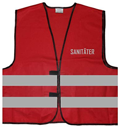 Warnweste - Signalweste - SANITÄTER - Warnweste mit reflektierendem Aufdruck - Größe L/XL, Rot