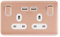 Schneider Electric Lisse Screwless Deco - Switched Double Power Socket with USB Charging Ports, Single Pole, 13A, GGBL30202USBAWLCS, Light Copper with White Insert, 2 Gangs