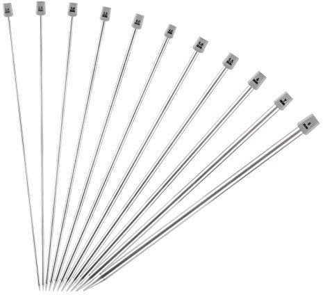 LIHAO 11 paia (22 pezzi) di aghi da maglia in acciaio inox unico punta per lana (2 mm-8 mm, lunghezza 35 cm)