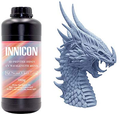 INNICON 3D-Drucker-Harz, 405 nm, wasserwaschbar, schnelles Harz für LCD-DLP-3D-Druck, hohe Präzision, Standard-Photopolymer, wasserwaschbar, UV-härtend, flüssiges Harz, 1 kg, Blau / Grau