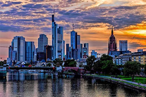 HMTTKPRO 5D DIY Diamond Painting Kit Frankfurter Wolkenkratzer Skyline Full Drill Stickerei Kreuzstich Bildzubehör Kunsthandwerk Wandaufkleber Dekor 30x40cm