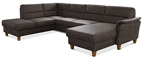 CAVADORE U-Form-Sofa Palera / Wohnlandschaft mit Schlaffunktion, Stauraum und Federkern / 314 x 89 x 212 / Mikrofaser in Lederoptik, Braun