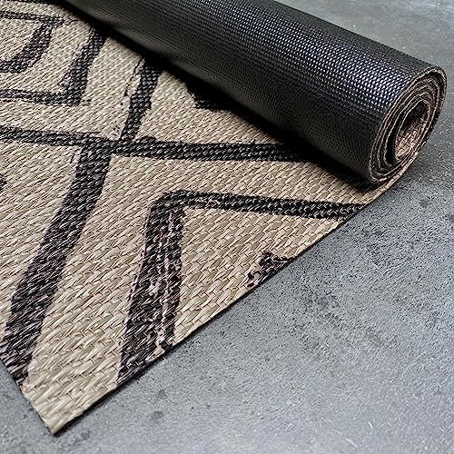 STORESDECO Alfombra vinilica de Tejido Trenzado Premium de Alta Gama Lavable Antideslizante Alfombras vinilicas Resistentes para Salon Cocina habitacion baño Pasillo Color Negro diseño 160x230 cm