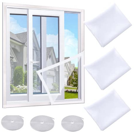 3 Stück Moskitonetze für Fenster, Fliegengitter Fenster,Unsichtbares Fenstergitter Insektenschutz, Verstellbares Fliegengitter Fenster Weiß mit 3 Rollen Selbstklebend vor Insekten(Weiß 1,5m x 2m)