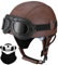 Deutsche Leder Motorrad Halbhelme mit ECE, Vintage Helme mit Schutzbrille, Jethelm Retro, Chopper Helm, Scooter-Helm, Fahrradhelm, mit Sonnenblende und Herausnehmbares Innenfutter
