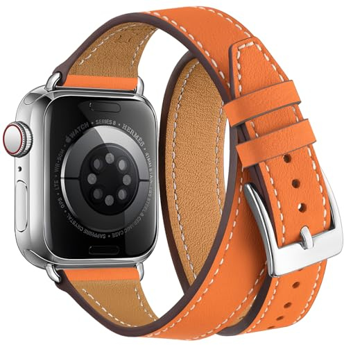 Bestig bracelet compatible Apple Watch 38/40/41 mm, fin en cuir véritable à double tour pour iWatch Series 7/6/5/4/3/2/1