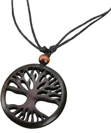 GURU SHOP Ethno Holzschmuck, Halskette, Surferkette, Damen | Dekorativer Anhänger aus Holz, verstellbares Baumwollband, vielseitig tragbar, modischer Modeschmuck