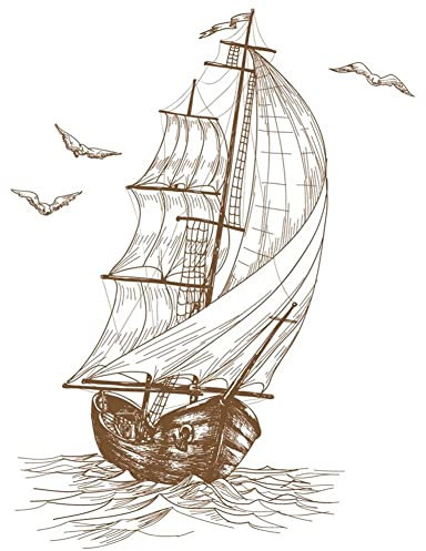 Segelboot Wandkunst Aufkleber Retro Skizze Wandmalereien Tapete Ozean Segelschiff Wandtattoo für Home Room Decor