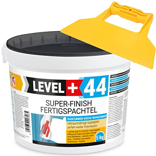 Super Finish Fertigspachtel Q1-Q4 5kg Spachtelmasse Perfekt Glatt Weiß Innenbereich + Kunststoffspachtel ohne Zahnung Set RM44