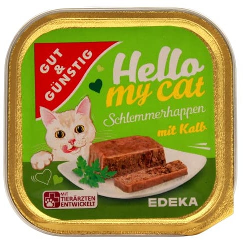 Gut & Günstig Hello My cat Schlemmerhappen mit Kalb, 32er Pack (32 x 100g)