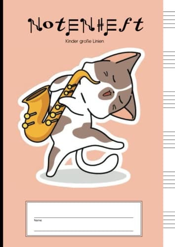 Notenheft Kinder große Linien: A4 Notenbuch für Musik das blanko Noten Heft 6 Systeme pro Seite für Musikschüler ein niedliches Musiknotenheft für Mädchen zum Unterricht eine extra große Lineatur