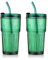 Joeyan Set de 2 Grande 550ml Vasos de Vidrio con Pajita y Tapa,Verde Vasos de Agua Relieve Patrón de Ballena,Sellado a Prueba de Fugas Taza de Viaje pare smoothies,café,Jugo,té,Apto para Lavavajillas