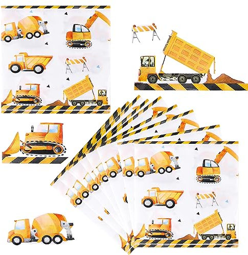 80 Stück Servietten Bagger, 33x33Cm(Erweitert) Quadratisch Bagger Servietten, Partygeschirr, Einweg Servietten für Kindergeburtstag Jungen/Mädchen Geburtstag