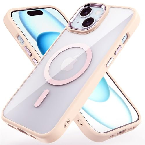TECHGEAR iPhone 15 Tough Case [Magnetic Fusion] Premium Tough Rugged Protective Case Slim Heavy Duty Protection with Clear Back Compatible with MagSafe For iPhone 15 6.1 - Pink