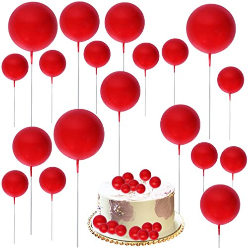 30 Stück Tortendeko Kugeln, Schaumstoffkugeln Rot Ball Kuchen Topper Happy Birthday-Torte Mädchen, Mini Kugeln DIY Kuchen Topper für Geburtstag Babyshower Hochzeitstorte Dekor