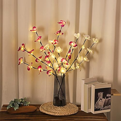 YATOSEEN Lichterzweige, 20X2 LED-Beleuchtete Künstliche Orchideenblüten, Lichterketten, Lichterzweige Innen für Tischparty, Wohnzimmer, Schlafzimmer, Dekoration (2 Pack, Lila + Weiß)