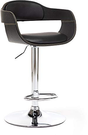 Mingone Barhocker Höhenverstellbar mit Lehne und Armlehnen, Schwarz | Drehstuhl, Aus Kunstleder, Geeignet für Bars, Theken und Küchen