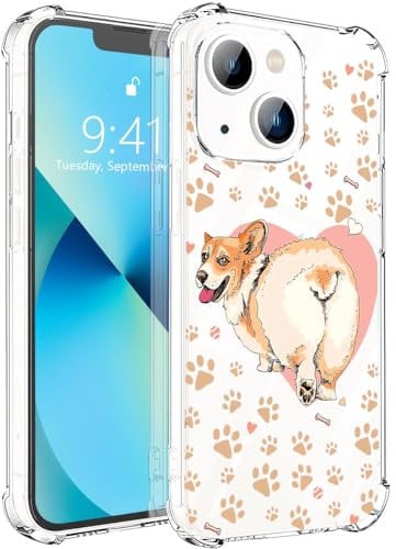 Idocolors Compatible with iPhone 13 Clear Case, Cute Dog Corgi Design for Women Girls,Soft TPU Four Corner Reinforced Protective Cover,Bumper Shockproof Full Body Protection for iPhone 13 6.1inch