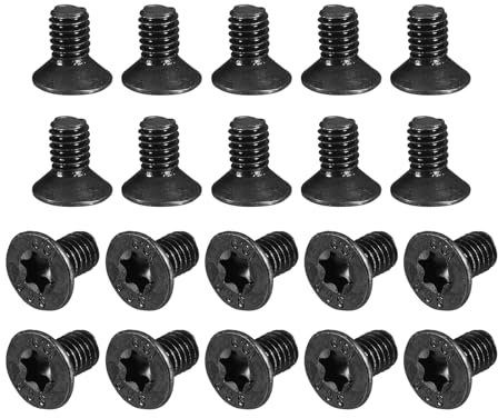QUARKZMAN Vis à Tête Plate Torx Antivol M4-0,7x8mm, 20 Pièces en Acier Allié de Qualité 10,9, Entraînement Torx, Tête Fraisée, Filetage Complet, Finition Oxyde Noir