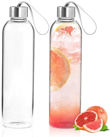 MEYAGOT Trinkflasche Aus Glas,2 Stücke 1000ml Glasflasche Aus Borosilikat,Glastrinkflasche,Auslaufsichere Wasserflasche Glas Für Büro,Schule,Sport,Smoothie, Früchte Kohlensäure