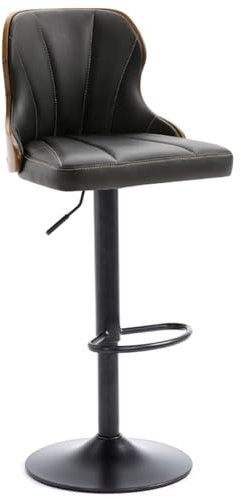 Retro Drehstühle Barhocker Empfangshocker mit Rückenlehne, Matte Schwarz PU Sitzkissen und Fußstütze, verstellbar 60-80cm