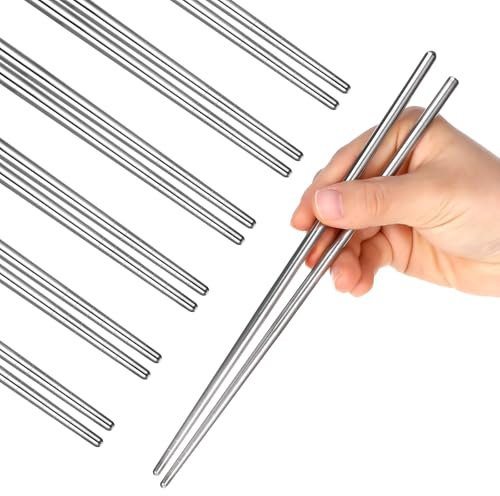 Xinjoduz 6 pares de palillos reutilizables - Palillos coreanos de metal de acero inoxidable para comer - aptos para lavavajillas Juego de regalo de palillos chinos
