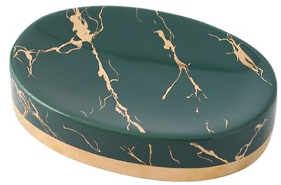 Dowbom Porte-savon ovale en céramique à motif marbre pour savon de bar, porte-savon en porcelaine, porte-savon de style européen (vert, ovale), FZ001