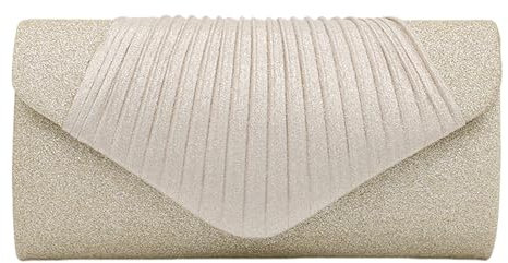 Lurkey Damen Abendtasche Clutch, Leuchtenden Plissee Design Clutch Hochzeit Envelope Tasche Mädchen Elegante Clutch Bag Modisch Kettentasche Crossbody Umhängetasche für Prom Party
