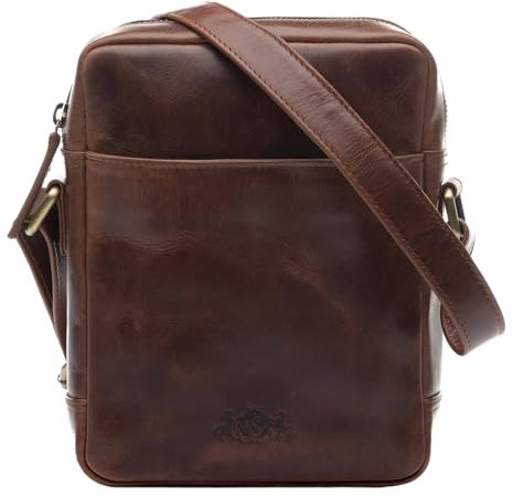 SID & VAIN kleine Umhängetasche echt Leder - Herrentasche Dublin mit Schultergurt - Schultertasche Herren und Damen Ledertasche braun handgefertigt