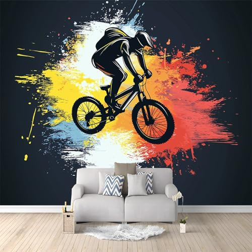 Tapete Schwarz Bedruckt Cooles Mountainbike Vliestapete Möbel Leicht Abzuziehen Tapete Schlafzimmer Küchenrückwand Tapete for Living Room 400 x 280 cm/1 Pcs