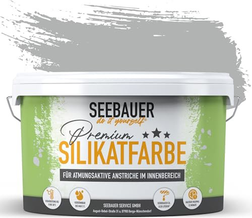 SEEBAUER diy Silikatfarbe Hellgrau 10L für Innen (No. 240 Graphite Grey) Atmungsaktive Mineralfarbe für Allergiker - Abwaschbare Wandfarbe - Grautöne hohe Deckkraft