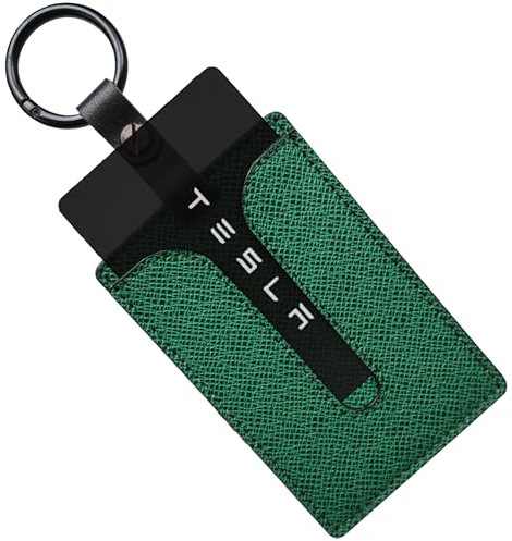 ACEDOAMARE Key Card Holder for Tesla Model 3 Y S X genuine leather fiber and Artificial leather Protector Case Keychain Car key Fob case Key Protection Cover Case (Green)