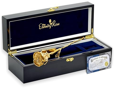 GOLD ROSE 24K - Echt Gold getauchte Rose, Hochzeitsgeschenk, Valentinstag Romantische Gold Rose, Gold getauchte Rose im schwarzen Etui, Ewigkeit Rose Blume Geschenk für Sie
