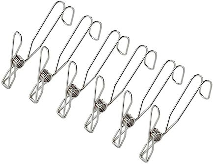 FONDOTIN 6pcs Stainless Steel Hook Clips Household Sock Clips Versatile Windproof Bathroom Towel Hanger