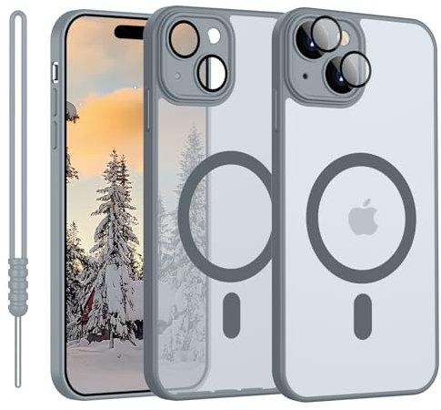 YUANDMI iPhone 15 Hülle mit MagSafe, Hanyhülle iPhone 15 Magnetisch Leicht Dünn Matte Touch Kameraschutz, Anti-Gelb rutschfest Kratzfest Schutz Stoßfest Hülle für iPhone 15 Hell Grau