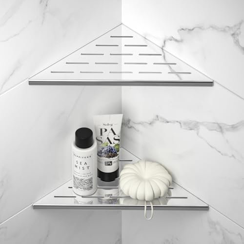 Bernkot Eck Duschregal, Edelstahl 304 Badezimmerregal aus Stahl für geflieste Wände, Einbauregal für die Badrenovierung (Poliert, 254mm- 2 Pack)