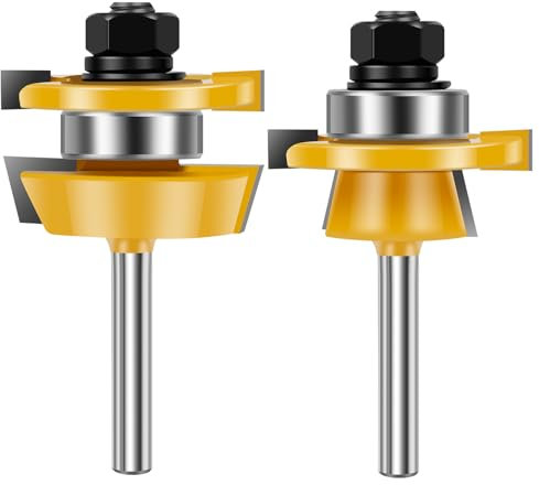 2Pcs Shaker Rail and Stile Router Bit Set 1/4'' Shank Tongue and Groove Router Bit Carbide Tip Wood Milling Cutters for Cabinet Door Woodworking