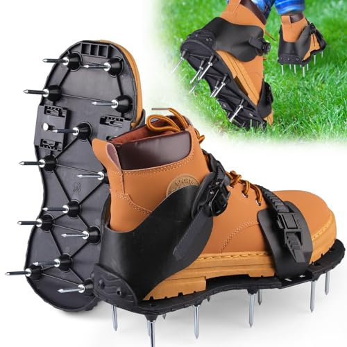 Inoamity Scarpe Aeratore Professionale con Solette a Chiodi in Acciaio - Sandali regolabili in Pelle PU Antiscivolo per Aerazione del Suolo, Giardinaggio Famiglia e Cura dei Prati