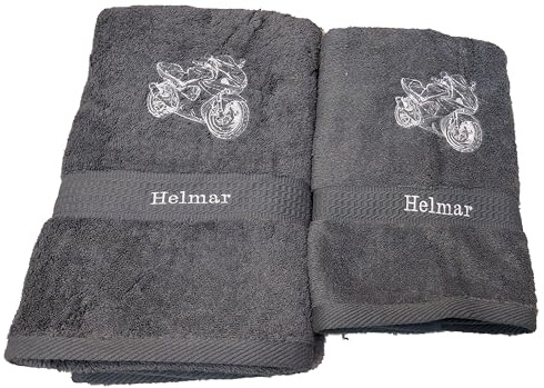 Handtuch, Duschtuch oder 2er-Set, Motorrad Baumwolle Bestickt, personalisiert (schwarz, 2er Set Handt.+Duscht.)