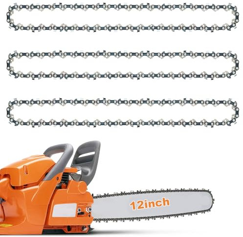 3-Pack Chainsaw Chain for 12 Inch (30cm) Bar, 45 Drive Links, 3/8 LP 0.043 (1.1mm) Gauge, 65 Manganese Steel Replacement Chain Compatible with Ryobi OCS1830, Bosch AKE 30 Li, Makita, Dewalt