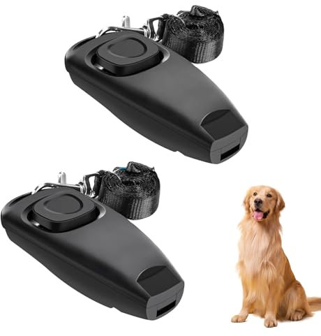 Galenecx 2 Stück Hundepfeife, 2 in 1 Hundeklicker und Pfeife, Hundepfeife Rückruf, Hochfrequenz Pfeifen mit Lanyard, für Hundetraining Hundeerziehung Auch für Katzen Pferde(Schwarz)