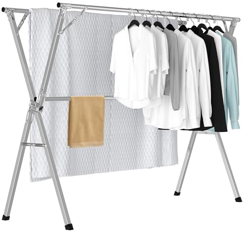 Secador de Ropa Plegable de 240CM, Extensible, Gran Capacidad, Plata