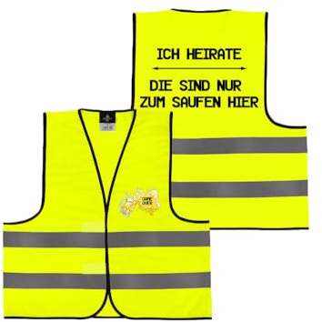JGA Warnweste lustig Männer Junggesellenabschied Kostüm Game Over Ich heirate Party Weste neon gelb oder orange