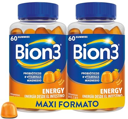 Bion3 Energy Gummies para la energía física y mental con Vitamina C y Magnesio, Vitaminas B12, B1, B2, B3, B6, B7, Vitamina D y Probióticos, 60x2 gummies, para 1-2 meses de uso