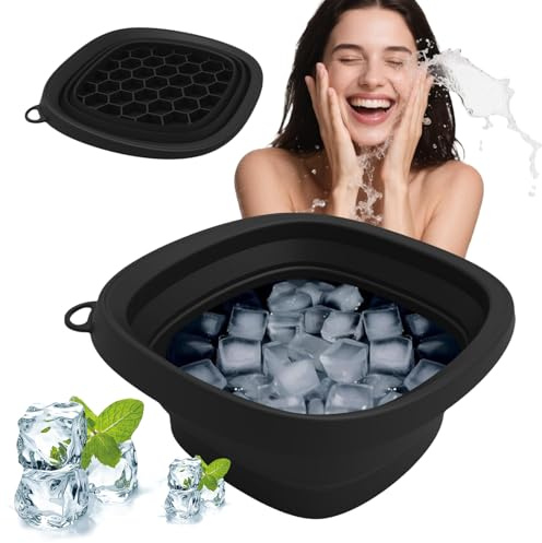 Duroecsain Bol à glace pliable en silicone pour bain de glace pour le visage | Accessoire de spa pliable avec plateau intégré pour soins de la peau réduisant les gonflements et la fermeté