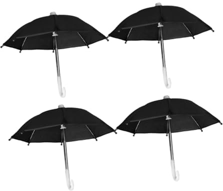 WEKAMOS Miniatur Puppen Regenschirm 4 Stück Filigraner Schwarzer Puppenschirm Realistisches Puppenhaus Zubehör Dekorativer Kleiner Sonnenschirm für Puppenhaus Spielzeug