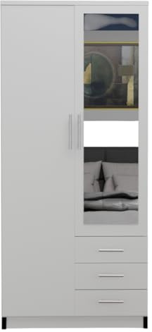 2 Door Wardrobe with Drawers & Mirror – Ready Assembled Wardrobe, Modern Bedroom Cabinet, Multiple Colours (White)