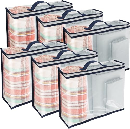 Goshoppers 6 Stück Aufbewahrungstasche mit ReißverschlussTransparente PVC Umzugstaschen Aufbewahrungsboxen mit Deckel Faltbare Reisetasche für Kleidung Kuscheltier Aufbewahrung und Organisation